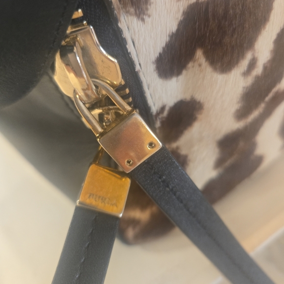 Furla Pony Style Calf Hair Leather Leopard Animal Print Satchel Shoulder Bag - Picture 7 of 16